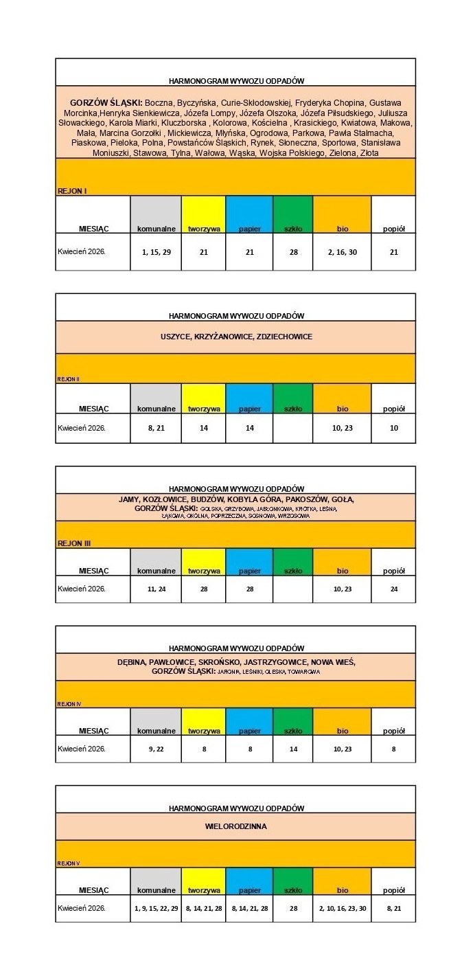 Zdjęcie do artykułu: Harmonogram wywozu odpadów na kwiecień 2026 