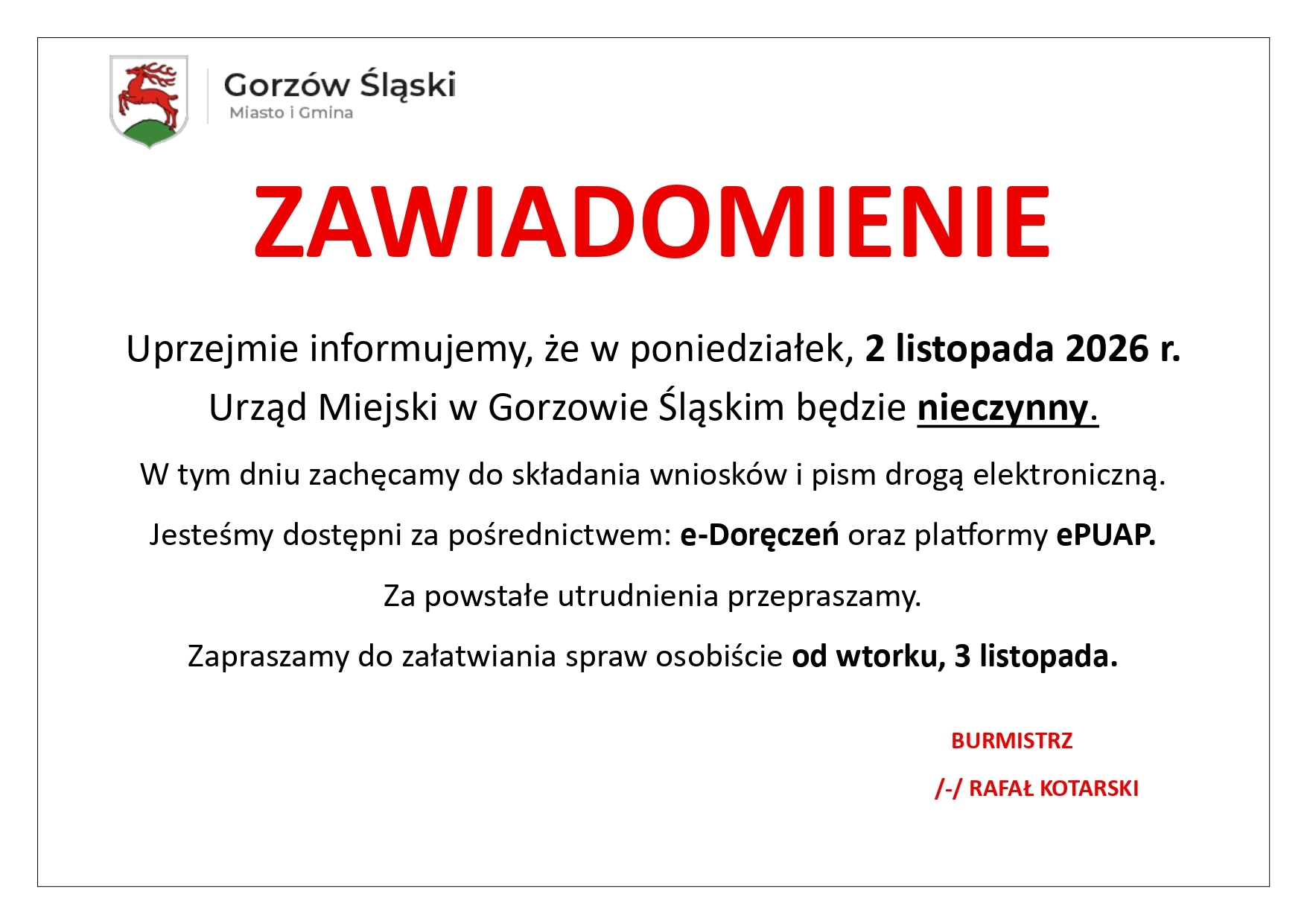 Zdjęcie do artykułu: Zawiadomienie 